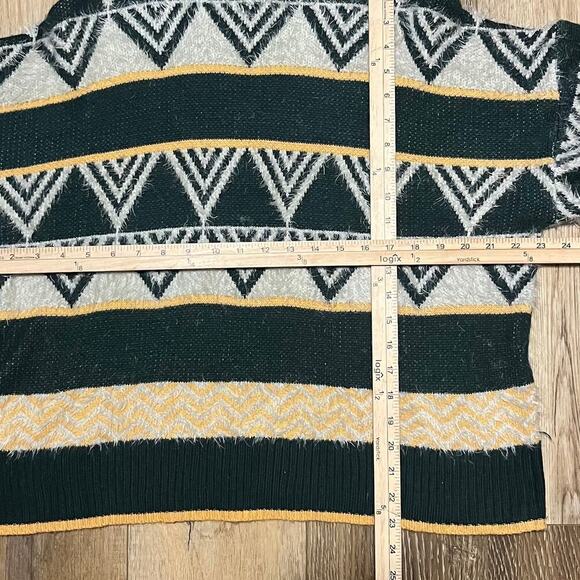 J. NNA Womens Boxy Mock Neck Sweater Geometric Color-block Sz M Gray Yellow 80s - Picture 7 of 7